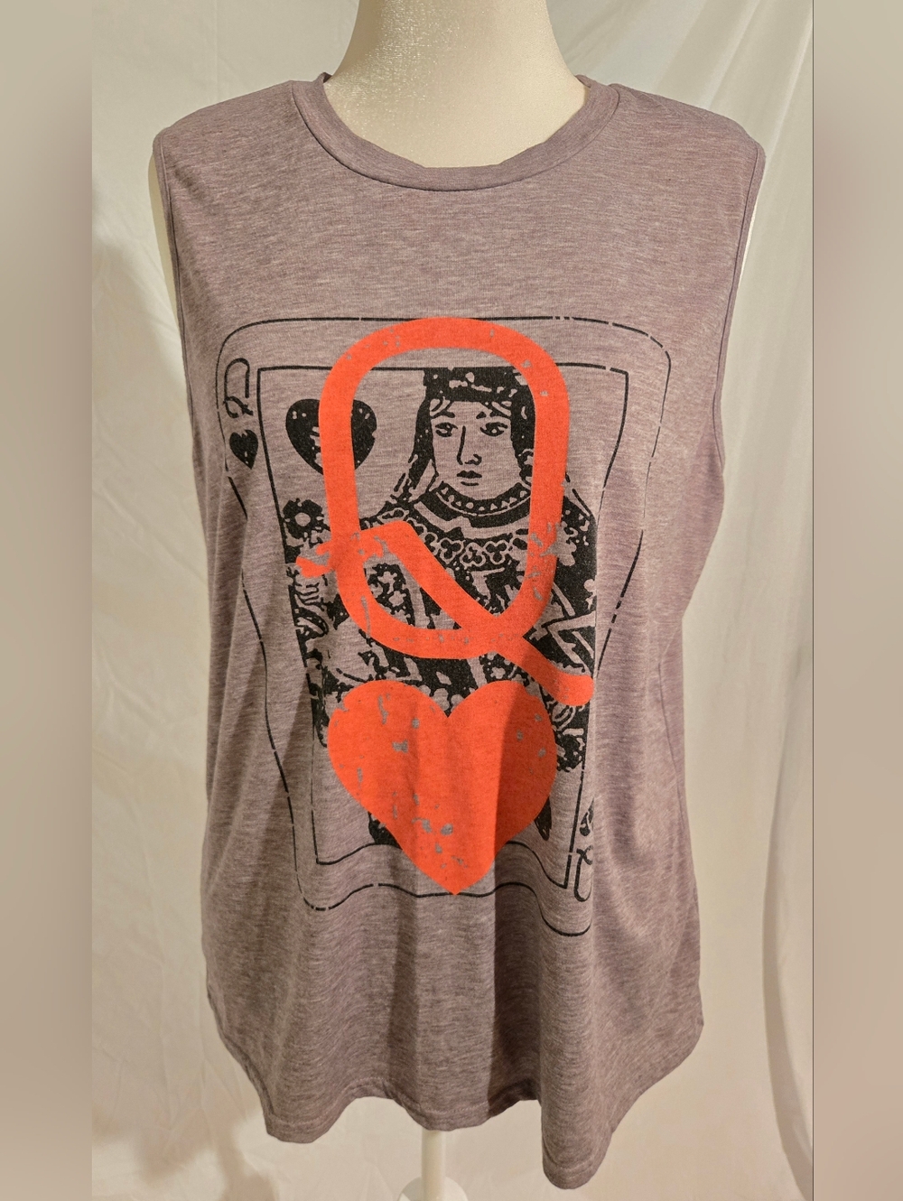 Graphic Sleeveless Tee with Red Heart Print